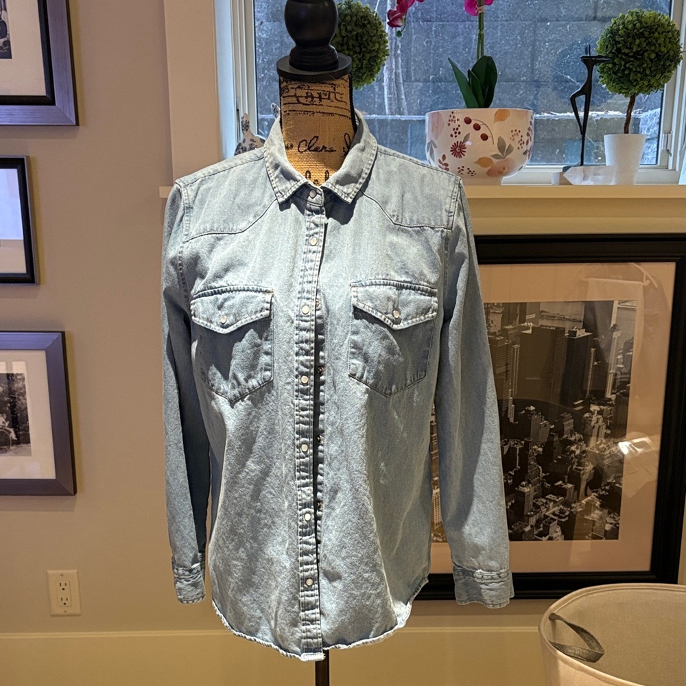 Light Blue Denim Button-Up Shirt